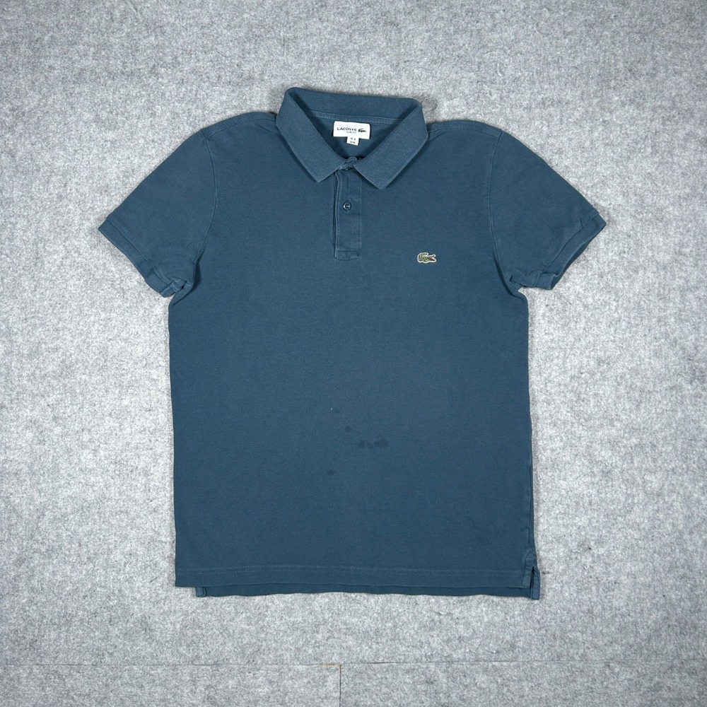 Lacoste Polo Shirt Mens Medium Blue Slim Fit Crocodile Logo Casual Pique Cotton